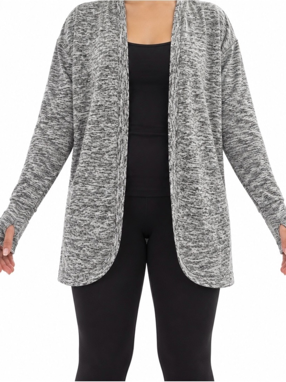 Danskin Now Gray Marled Thumb Hole Open-Front Cardigan – M (8–10)